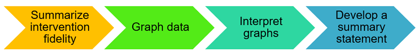 1. summarize intervention fidelity 2. graph data 3. interpret graphs 4. develop summary statement